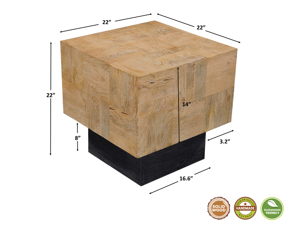 Black And Brown Solid Wood Square End Table By Homeroots | End Tables | Modishstore - 7