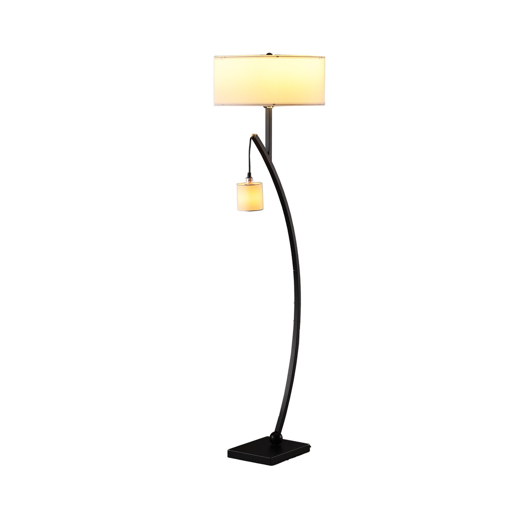 Matte Black Dual Arc Floor Lamp With White Drum Shade By Homeroots | Floor Lamps | Modishstore - 2
