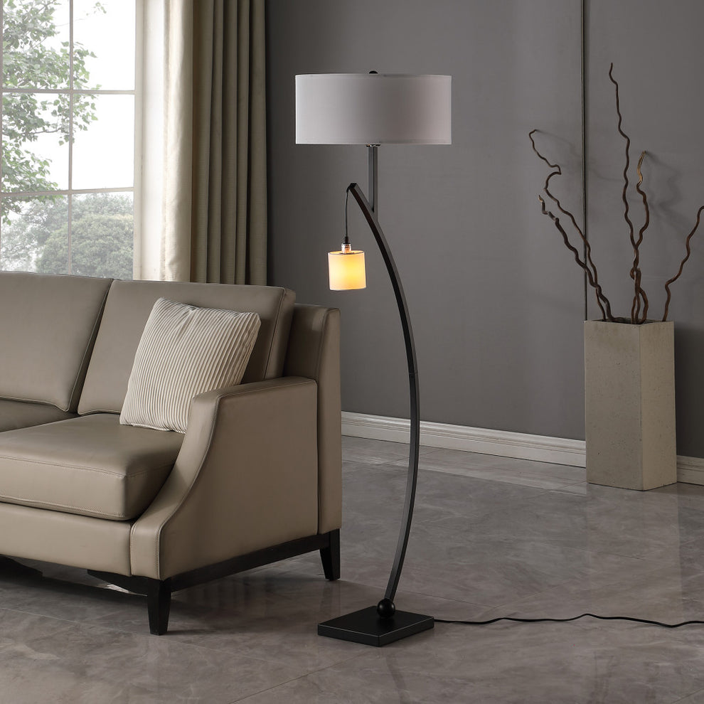 Matte Black Dual Arc Floor Lamp With White Drum Shade By Homeroots | Floor Lamps | Modishstore - 5