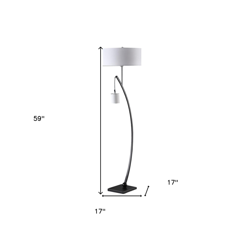 Matte Black Dual Arc Floor Lamp With White Drum Shade By Homeroots | Floor Lamps | Modishstore - 7