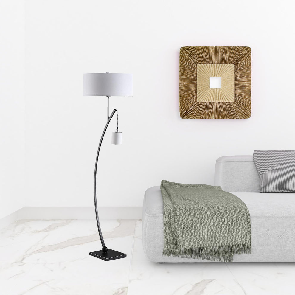 Matte Black Dual Arc Floor Lamp With White Drum Shade By Homeroots | Floor Lamps | Modishstore - 3