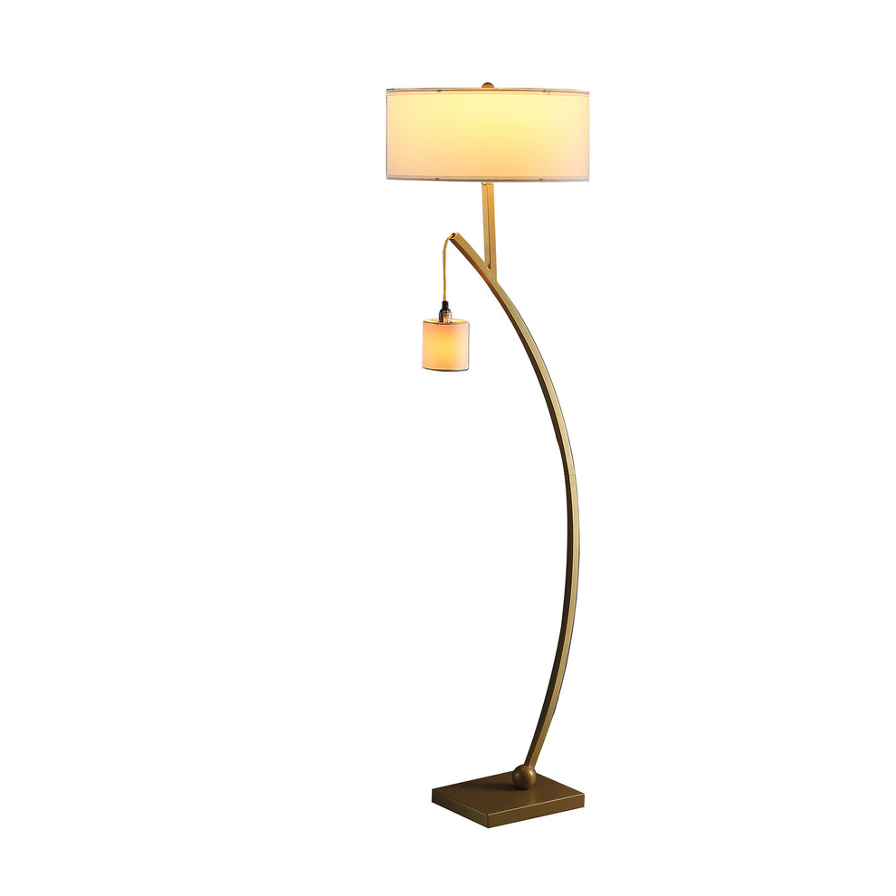 Gold And White Arc Floor Lamp With White Fabric Drum Shade By Homeroots | Floor Lamps | Modishstore - 2