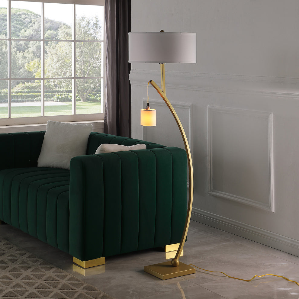 Gold And White Arc Floor Lamp With White Fabric Drum Shade By Homeroots | Floor Lamps | Modishstore - 6