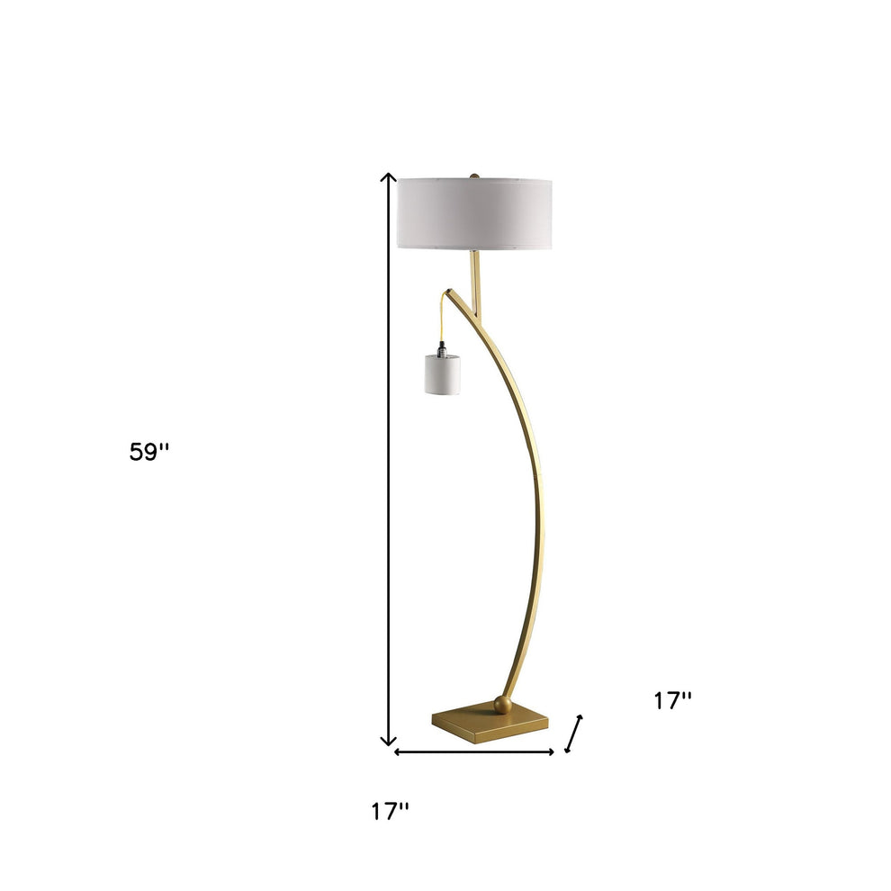 Gold And White Arc Floor Lamp With White Fabric Drum Shade By Homeroots | Floor Lamps | Modishstore - 7