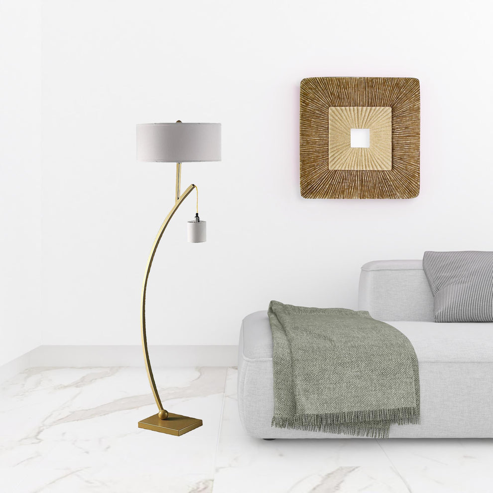 Gold And White Arc Floor Lamp With White Fabric Drum Shade By Homeroots | Floor Lamps | Modishstore - 3