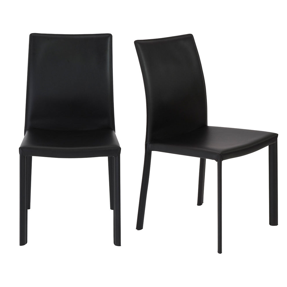 Set of Two Black Upholstered Leather Dining Side Chairs By Homeroots | Dining Chairs | Modishstore - 6