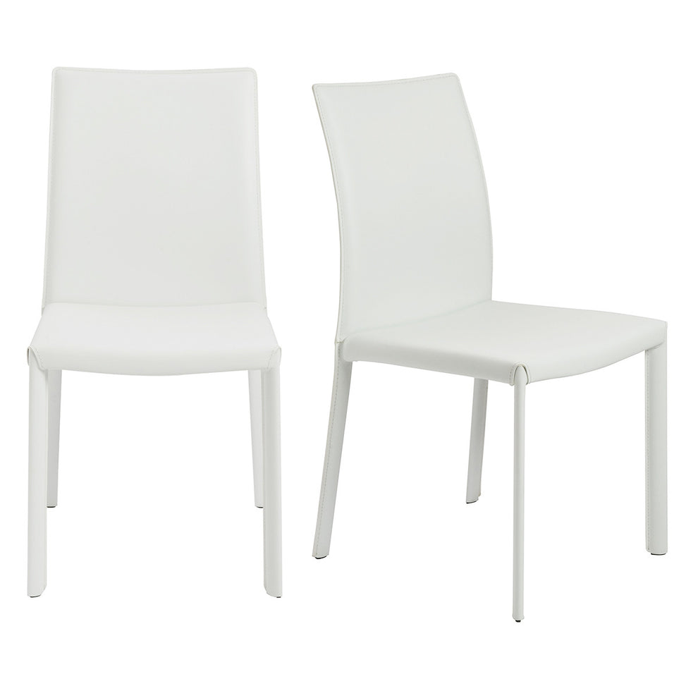 Set of Two White Upholstered Leather Dining Side Chairs By Homeroots | Dining Chairs | Modishstore - 6