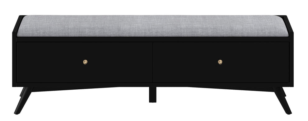 Gray and Black Fabric Upholstered Storage Bench with Drawers By Homeroots | Benches | Modishstore - 7