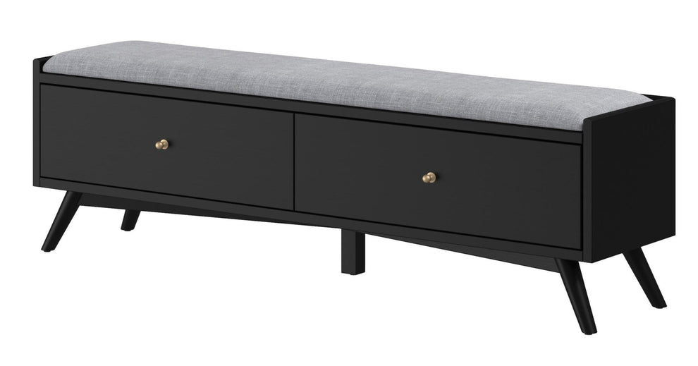 Gray and Black Fabric Upholstered Storage Bench with Drawers By Homeroots | Benches | Modishstore - 3