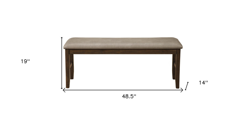 Tan and Dark Brown Faux Leather Distressed Upholstery Dining Bench By Homeroots | Benches | Modishstore - 4