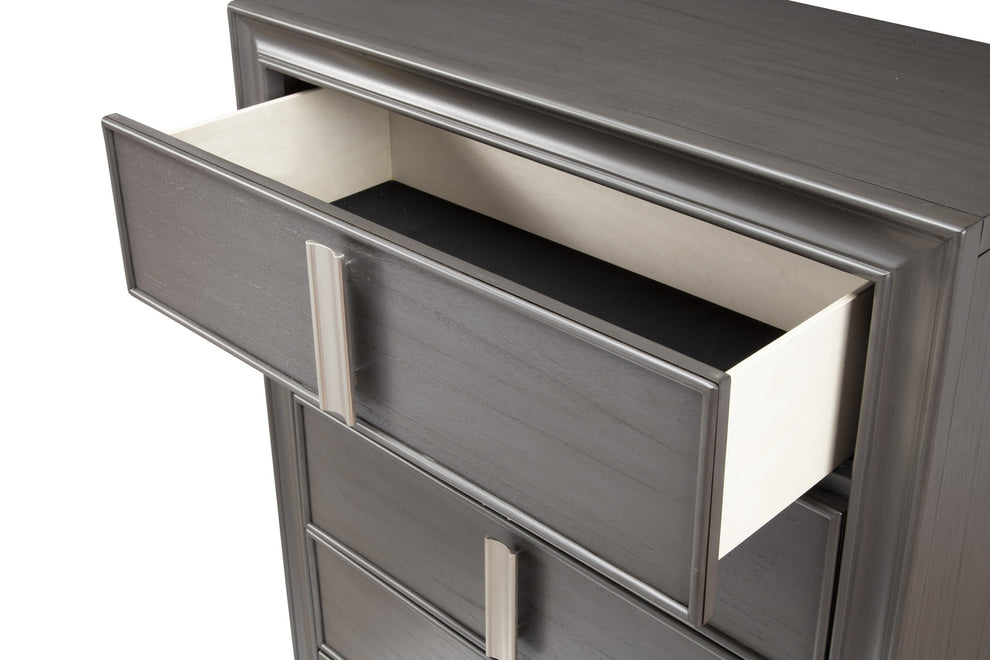 Gray Solid Wood Five Drawer Chest By Homeroots | Dressers | Modishstore - 3