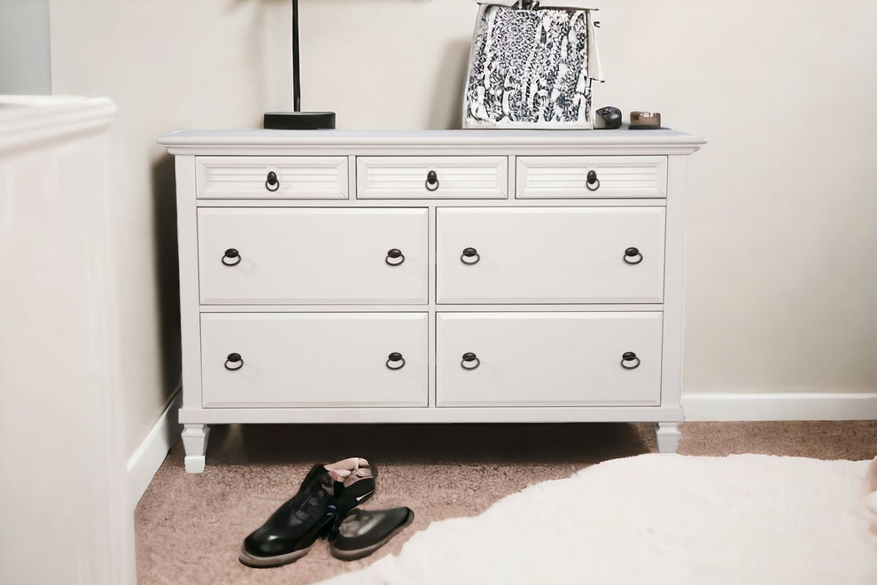White Solid Wood Seven Drawer Double Dresser By Homeroots | Dressers | Modishstore - 2
