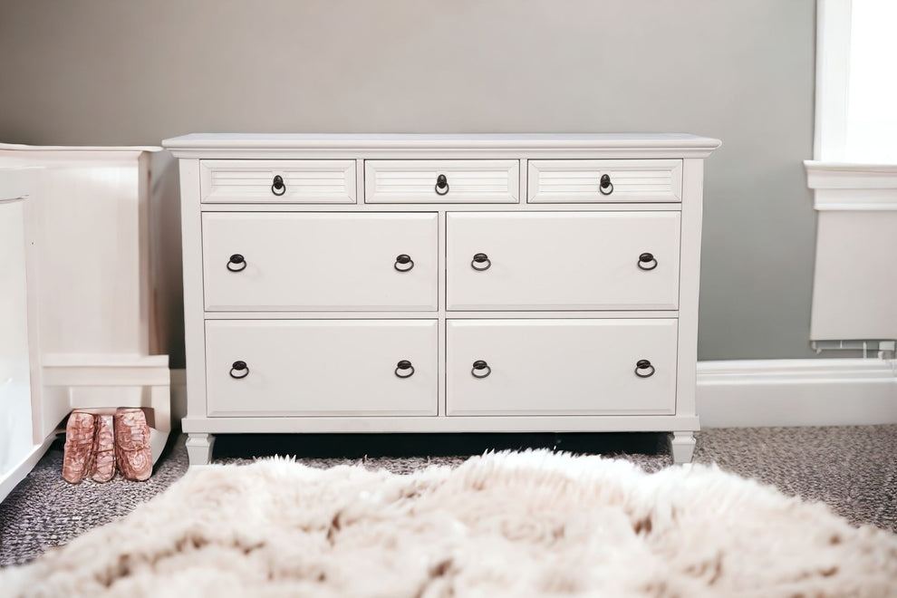 White Solid Wood Seven Drawer Double Dresser By Homeroots | Dressers | Modishstore - 7