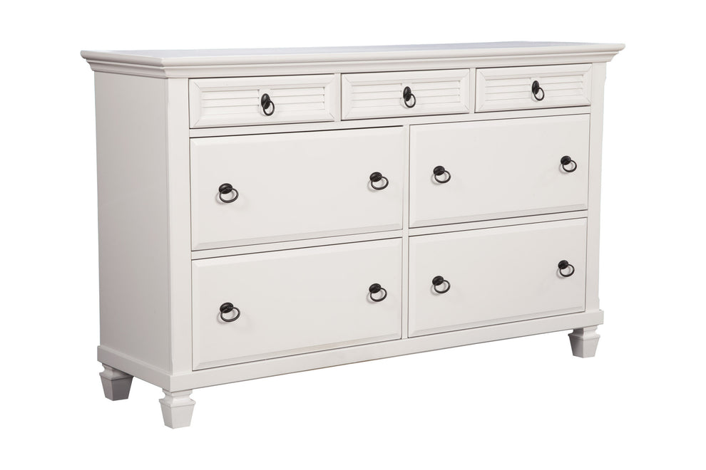 White Solid Wood Seven Drawer Double Dresser By Homeroots | Dressers | Modishstore - 5
