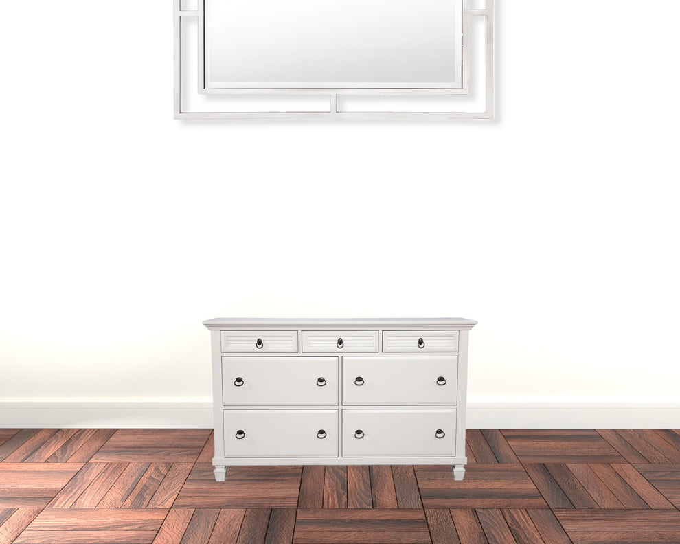 White Solid Wood Seven Drawer Double Dresser By Homeroots | Dressers | Modishstore - 4