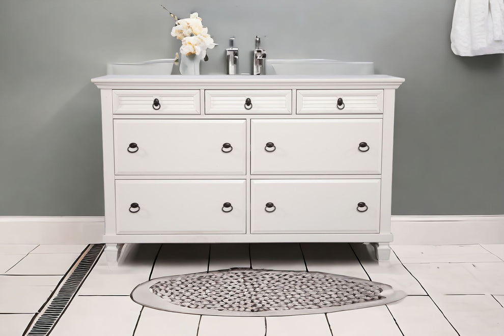 White Solid Wood Seven Drawer Double Dresser By Homeroots | Dressers | Modishstore - 3