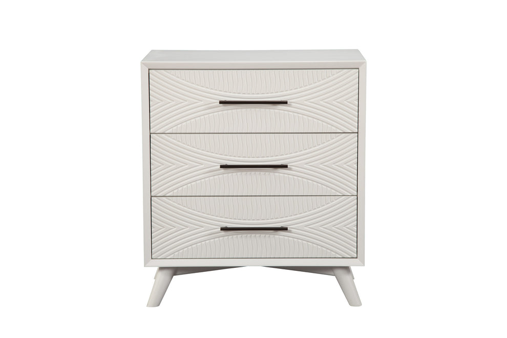 White Carved Geometric Solid Wood Three Drawer Dresser By Homeroots | Dressers | Modishstore - 6