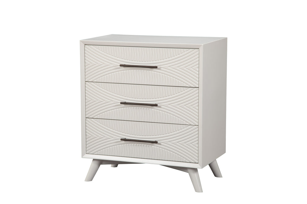 White Carved Geometric Solid Wood Three Drawer Dresser By Homeroots | Dressers | Modishstore - 2