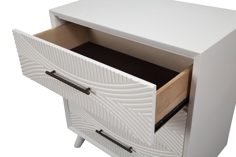 White Carved Geometric Solid Wood Three Drawer Dresser By Homeroots | Dressers | Modishstore - 3