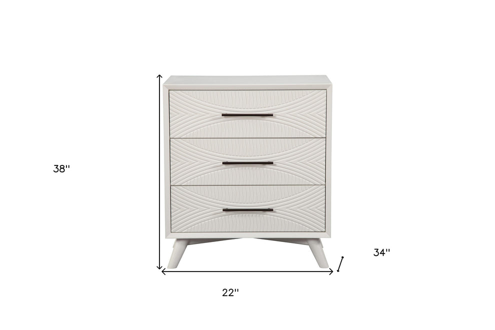 White Carved Geometric Solid Wood Three Drawer Dresser By Homeroots | Dressers | Modishstore - 5