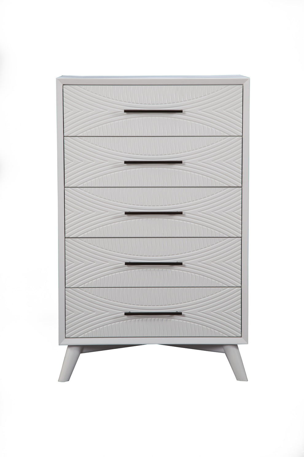 White Carved Geometric Solid Wood Five Drawer Dresser By Homeroots | Dressers | Modishstore - 7