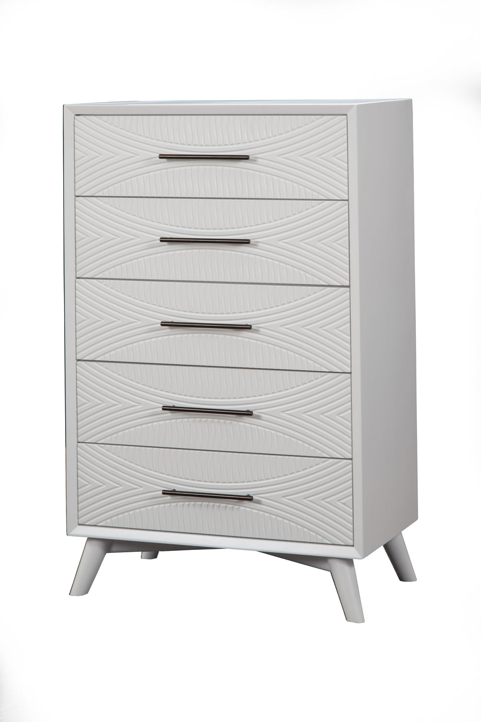 White Carved Geometric Solid Wood Five Drawer Dresser By Homeroots | Dressers | Modishstore - 2