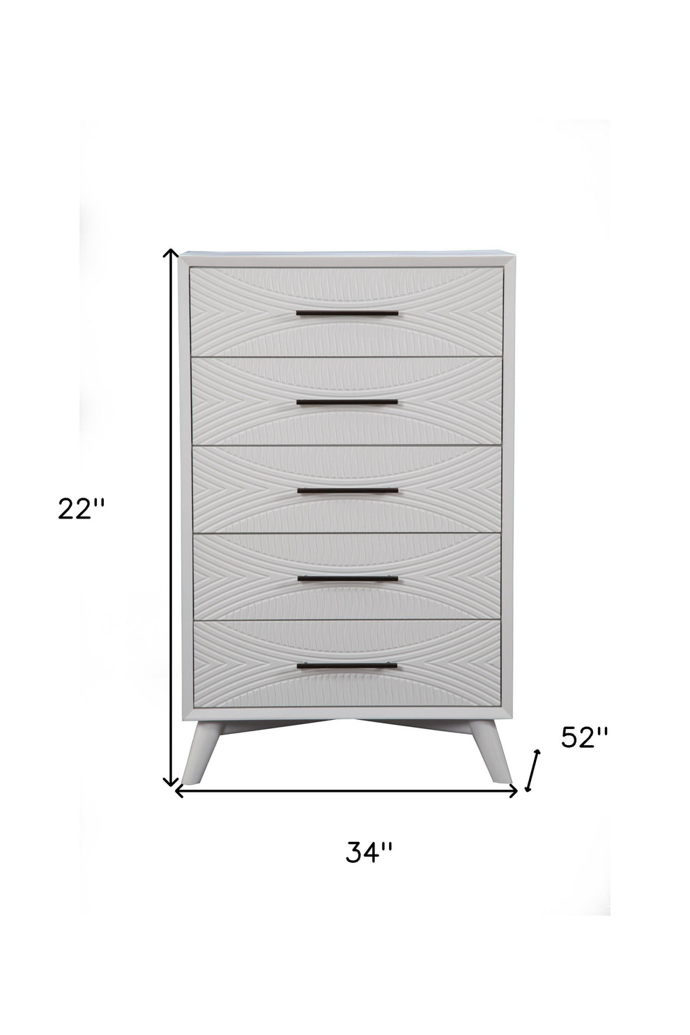 White Carved Geometric Solid Wood Five Drawer Dresser By Homeroots | Dressers | Modishstore - 6