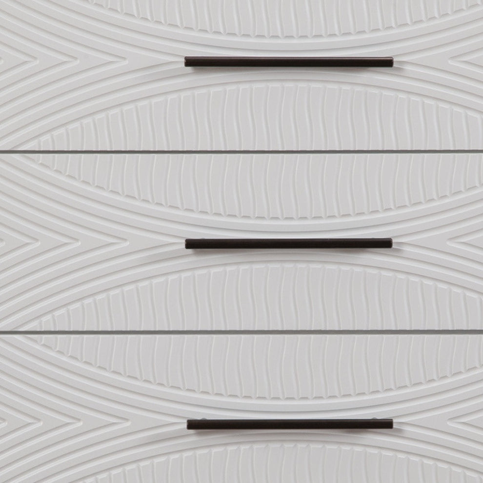 White Carved Geometric Solid Wood Five Drawer Dresser By Homeroots | Dressers | Modishstore - 3