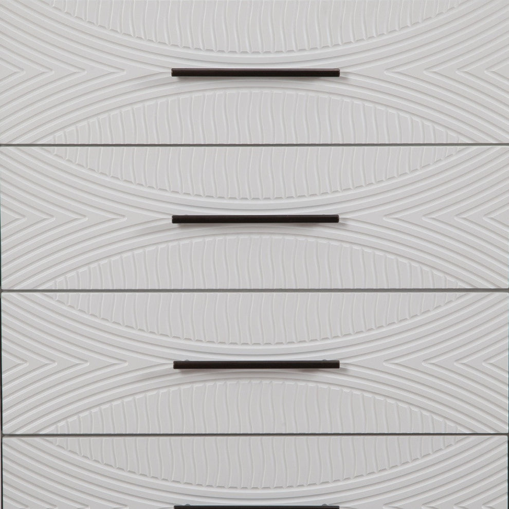 White Carved Geometric Solid Wood Five Drawer Dresser By Homeroots | Dressers | Modishstore - 4