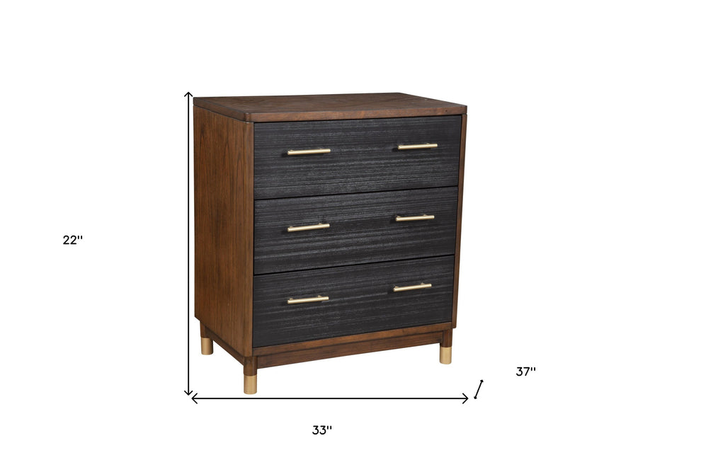 Brown and Black Solid Wood Three Drawer Chest By Homeroots | Dressers | Modishstore - 4