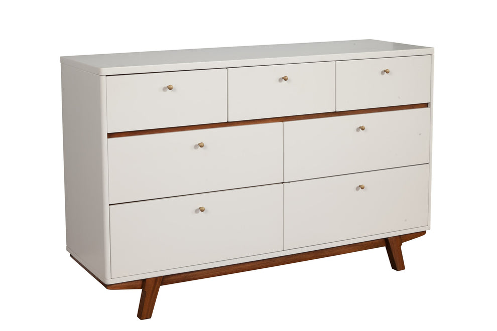 Brown and White Solid Wood Seven Drawer Double Dresser By Homeroots | Dressers | Modishstore - 2
