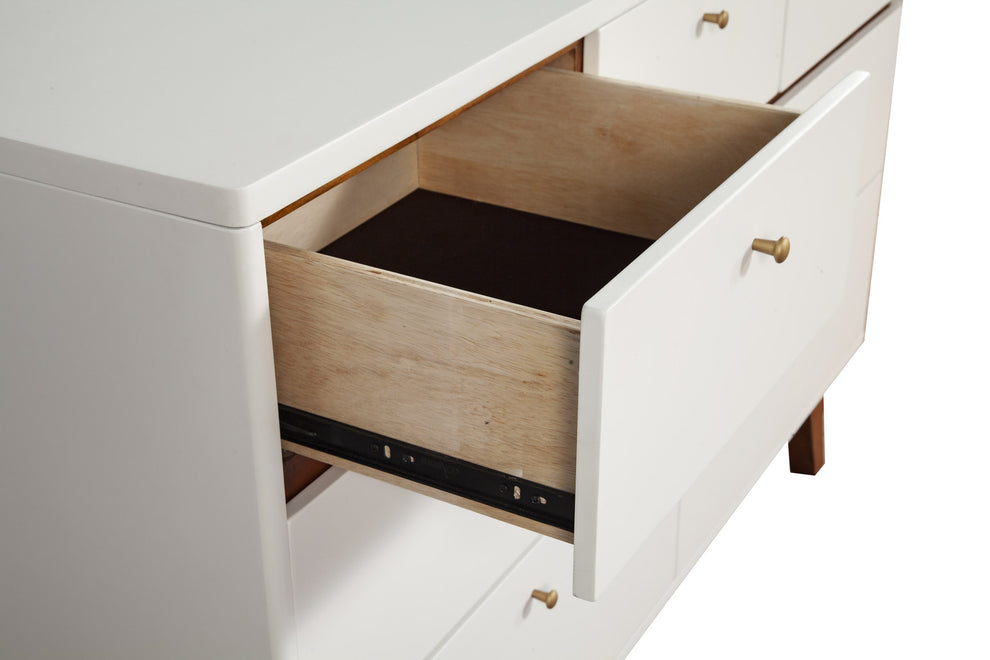 Brown and White Solid Wood Seven Drawer Double Dresser By Homeroots | Dressers | Modishstore - 3