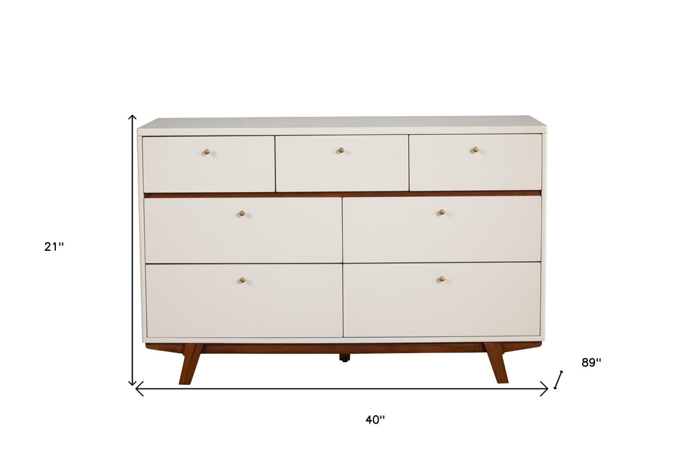Brown and White Solid Wood Seven Drawer Double Dresser By Homeroots | Dressers | Modishstore - 4
