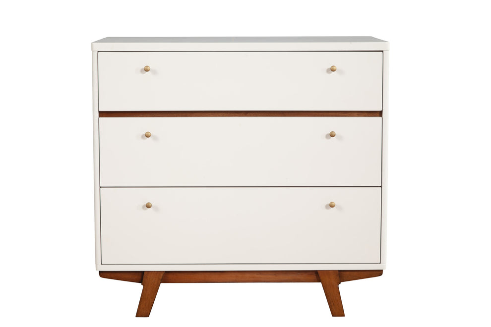 Brown and White Solid Wood Three Drawer Chest By Homeroots | Dressers | Modishstore - 4