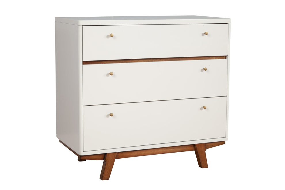 Brown and White Solid Wood Three Drawer Chest By Homeroots | Dressers | Modishstore - 3