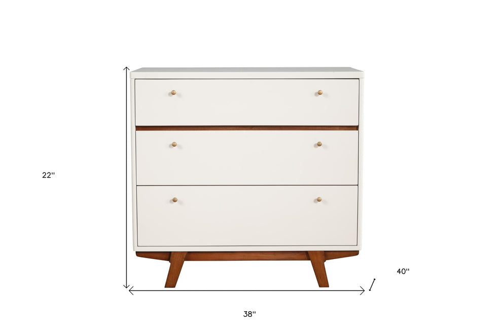 Brown and White Solid Wood Three Drawer Chest By Homeroots | Dressers | Modishstore - 2