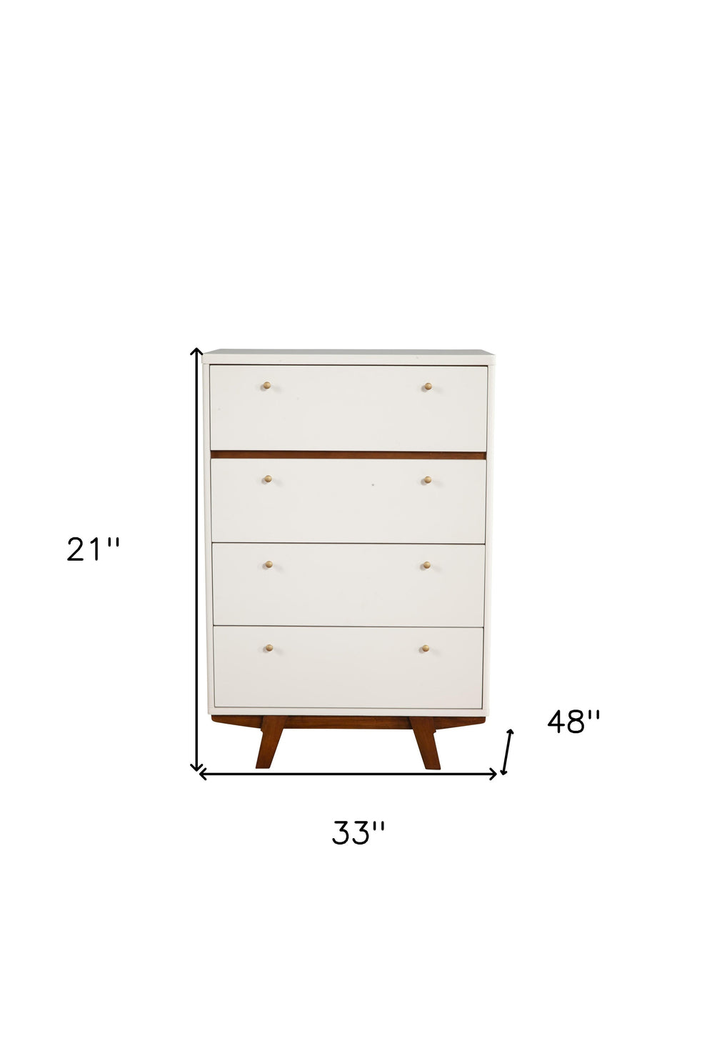 Brown and White Solid Wood Four Drawer Chest By Homeroots | Dressers | Modishstore - 3