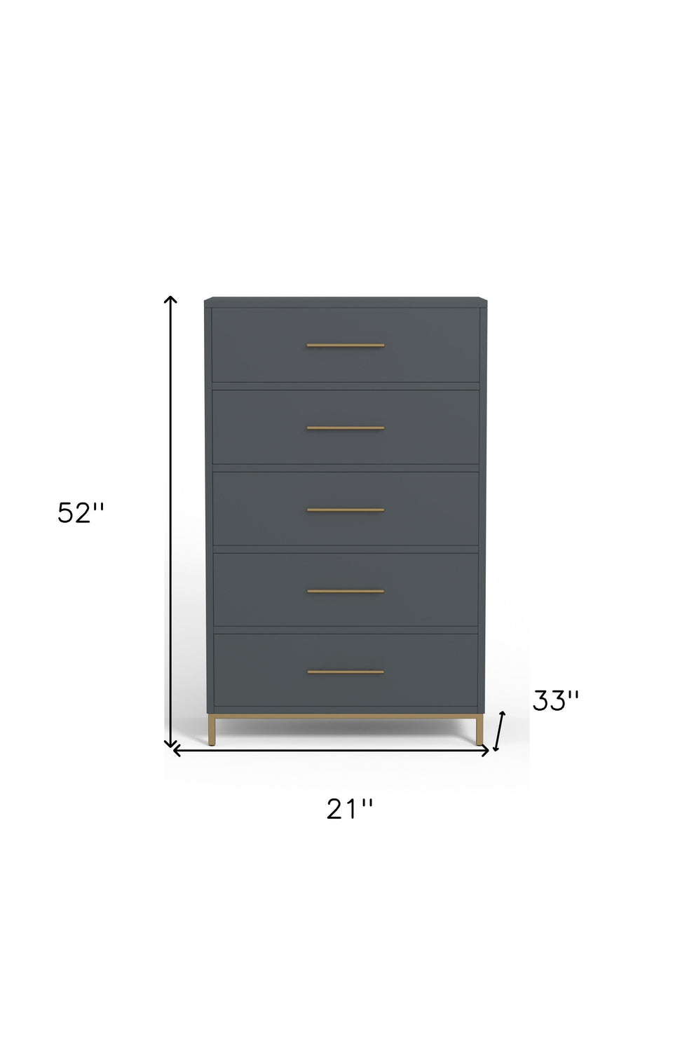 Gray Solid Wood Five Drawer Dresser By Homeroots | Dressers | Modishstore - 7