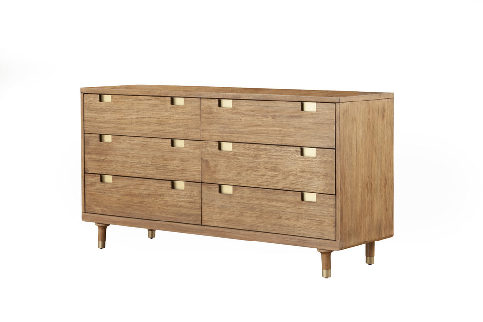 Sandy Brown Solid Wood Six Drawer Double Dresser By Homeroots | Dressers | Modishstore - 2