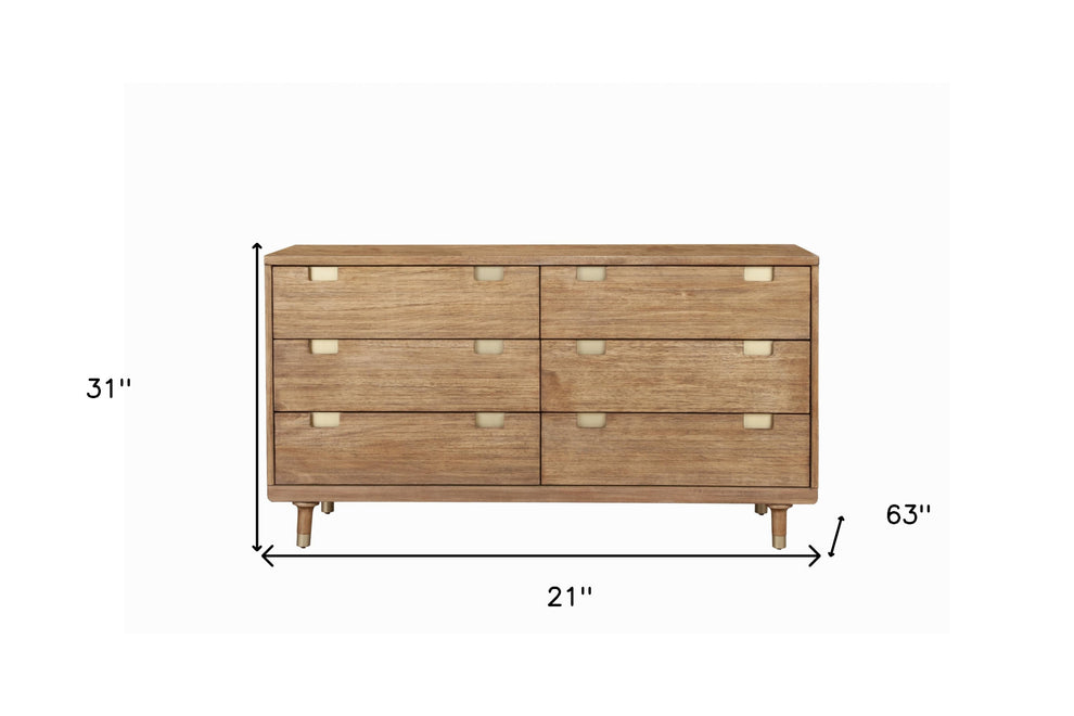 Sandy Brown Solid Wood Six Drawer Double Dresser By Homeroots | Dressers | Modishstore - 4