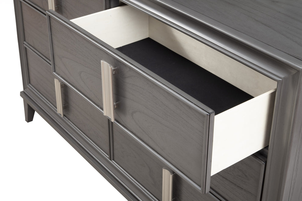 Dark Gray Solid Wood Six Drawer Double Dresser By Homeroots | Dressers | Modishstore - 5