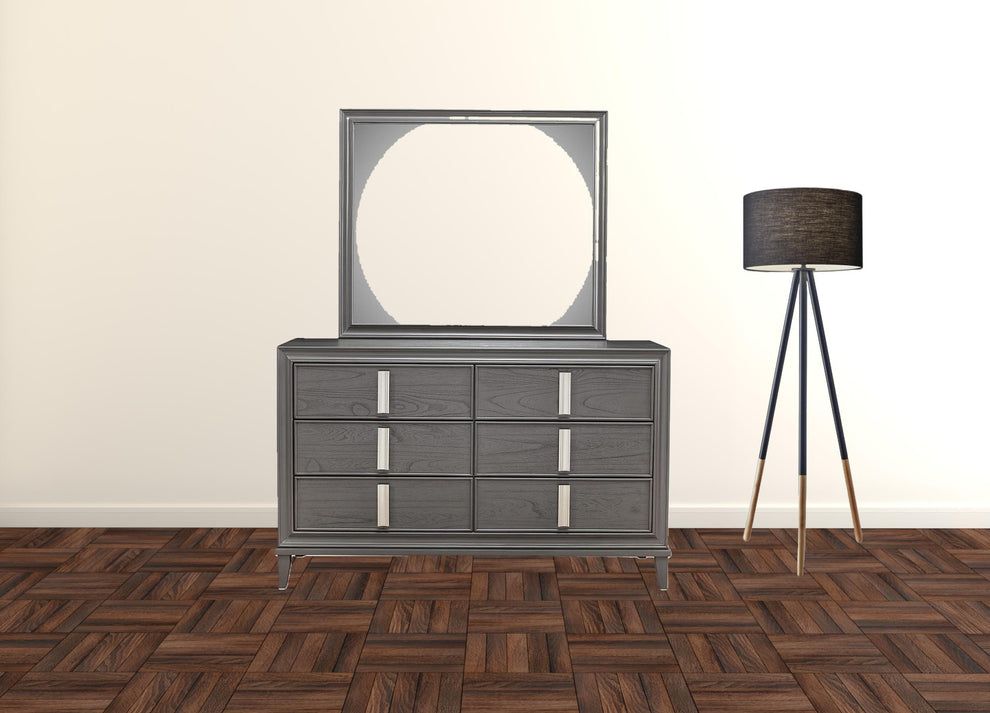 Dark Gray Solid Wood Six Drawer Double Dresser By Homeroots | Dressers | Modishstore - 3