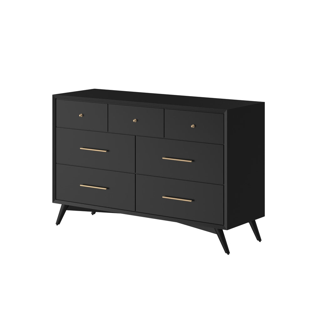 Black Solid Wood Seven Drawer Double Dresser By Homeroots | Dressers | Modishstore - 2