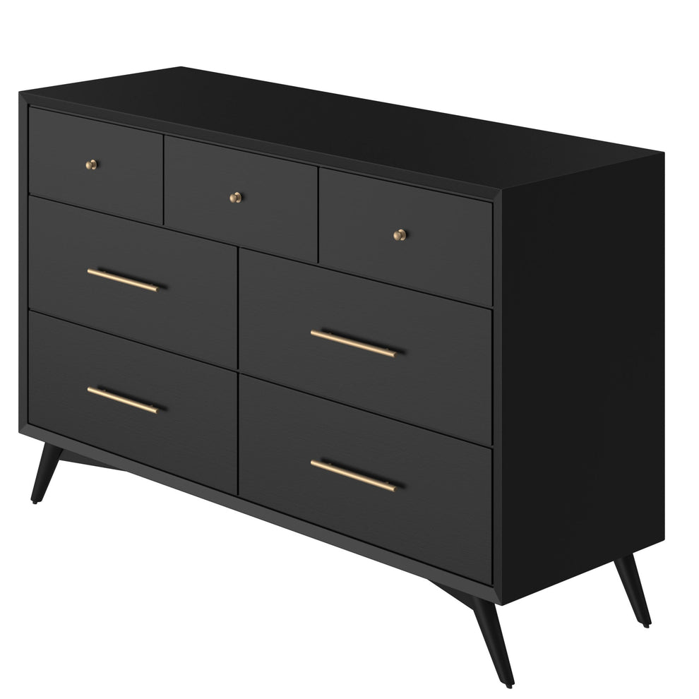 Black Solid Wood Seven Drawer Double Dresser By Homeroots | Dressers | Modishstore - 5