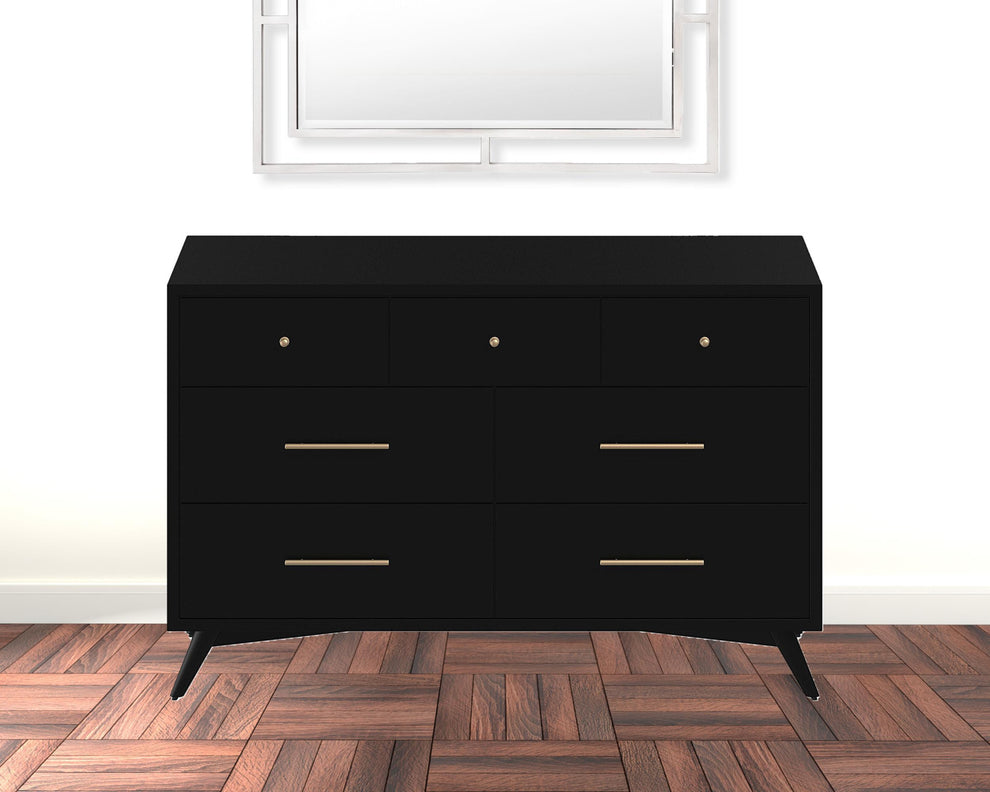 Black Solid Wood Seven Drawer Double Dresser By Homeroots | Dressers | Modishstore - 8
