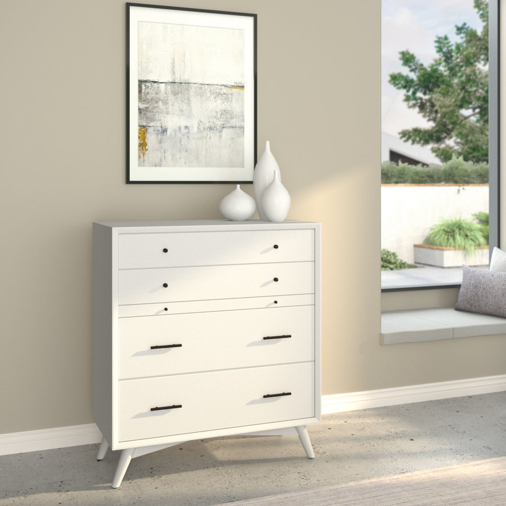 White Solid Wood Four Drawer Chest By Homeroots | Dressers | Modishstore - 4