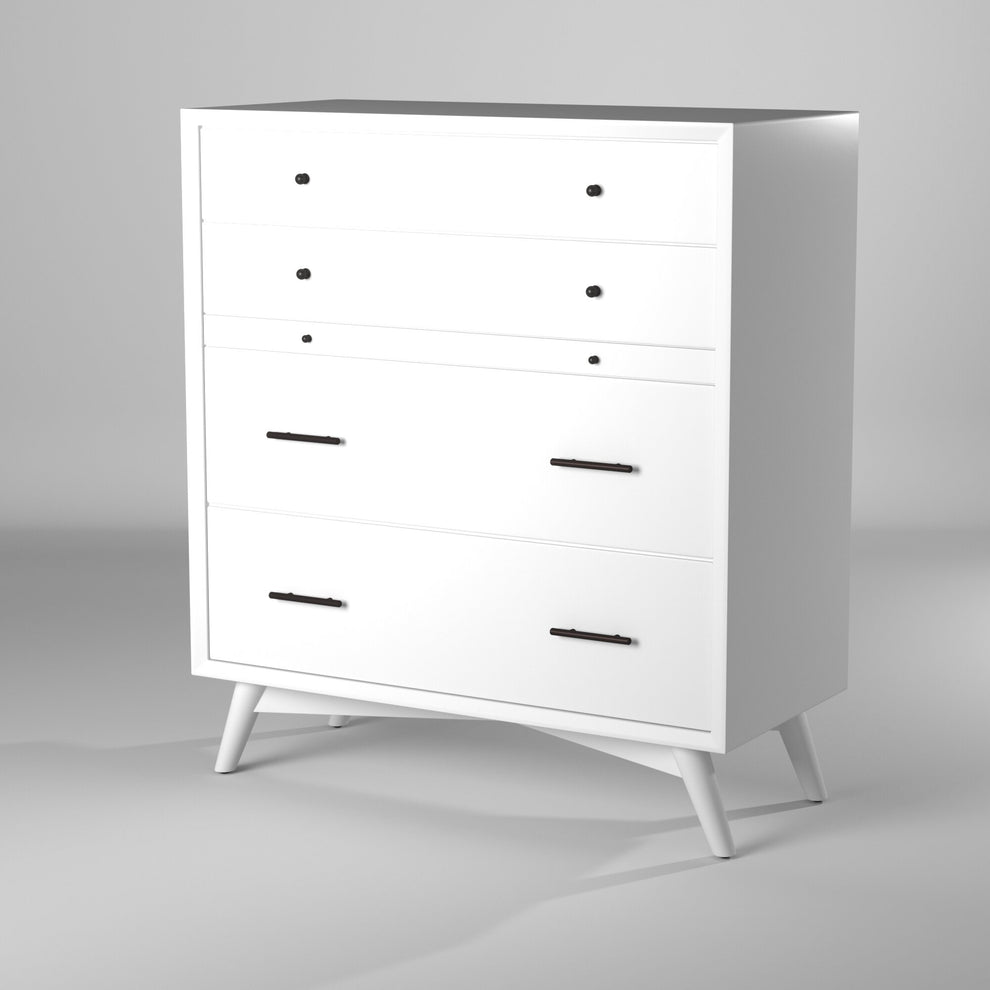 White Solid Wood Four Drawer Chest By Homeroots | Dressers | Modishstore - 5