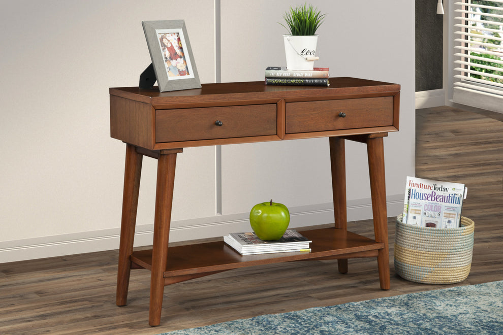Brown Floor Shelf Console Table With Shelves And Drawers By Homeroots | Console Tables | Modishstore - 6