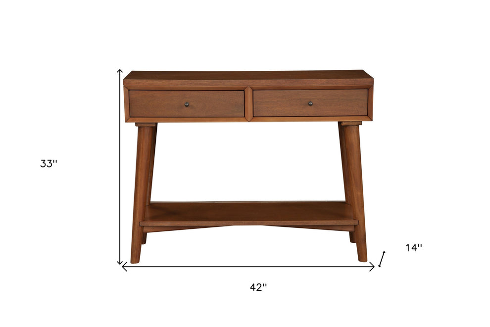Brown Floor Shelf Console Table With Shelves And Drawers By Homeroots | Console Tables | Modishstore - 7