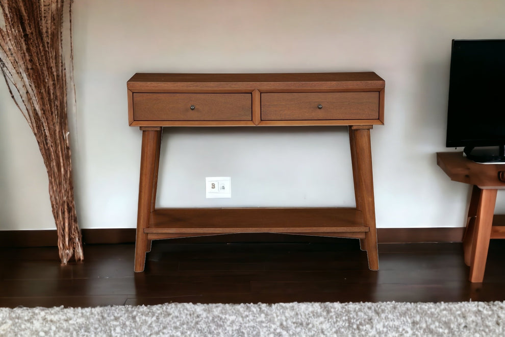 Brown Floor Shelf Console Table With Shelves And Drawers By Homeroots | Console Tables | Modishstore - 2